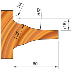 Bossingpaneelfrees S-profielbossing 1 (boven) 180 x 15 x 50 Z=2+2