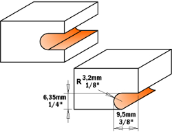 Kopse groeffrees HW D=31,75 S=6,35 R=3,2