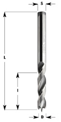 Spiraalboor met voorsnijders en centreerpunt <br />D=4x27x60 HWM Links